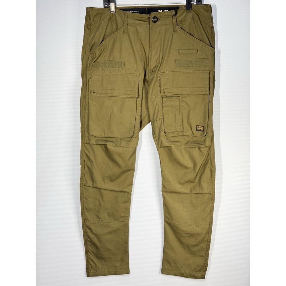 NWT G-Star Raw 3D Regular Tapered Cargo Pants Mens Size 34x32 Ripstop Dark Olive